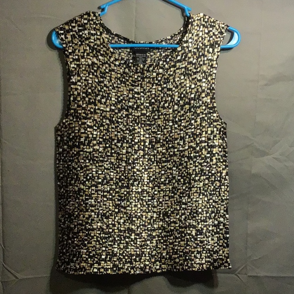 GEORGE women’s stretchy top,100% polyester satin, Medium,  blk, gld, wht